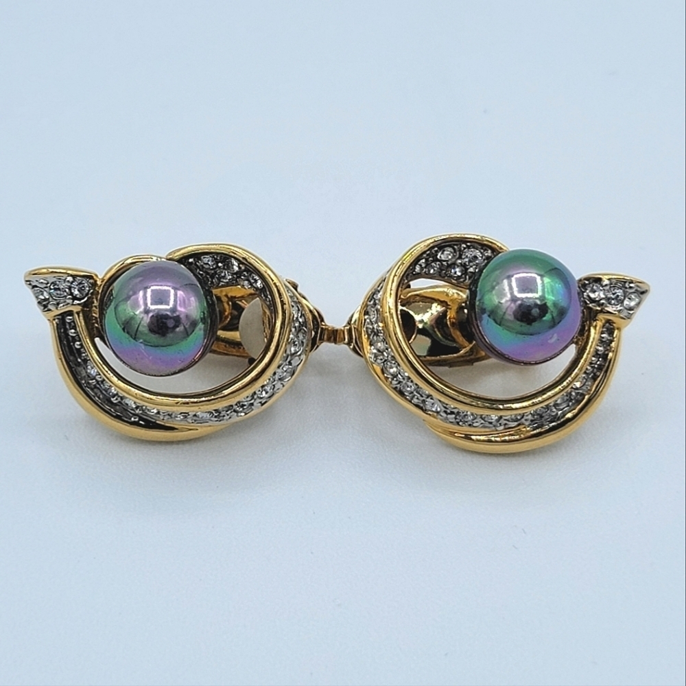 Vintage FAC Earrings Peacock Pearl #2296